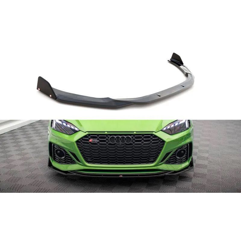 Maxton - Lame Du Pare-Chocs Avant V.1 + Ailerons Audi RS5 F5 Facelift Noir Brillant