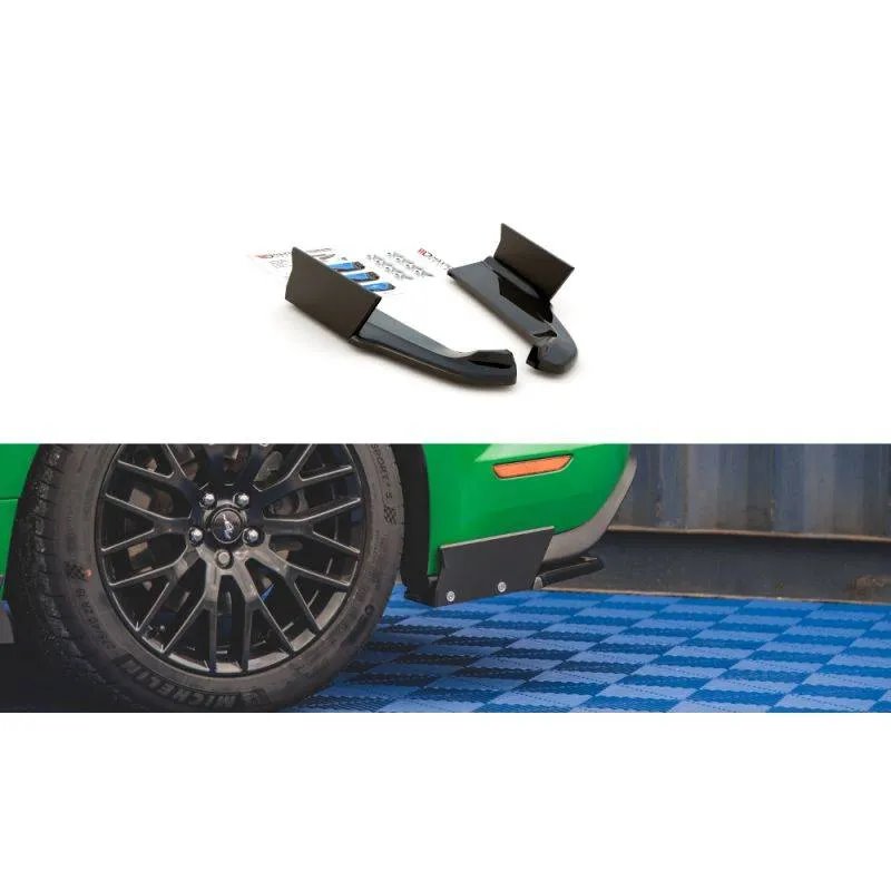 Maxton - Lames De Pare-Chocs Arrière Latérales V.1 + Ailerons Ford Mustang GT Mk6 Facelift Noir Brillant