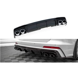 Maxton - Rajout Du Pare-Chocs Arriere + Faux Pot D'échappement Audi A6 S-Line / S6 C8 / C8 Facelift Noir Brillant \ Chrome