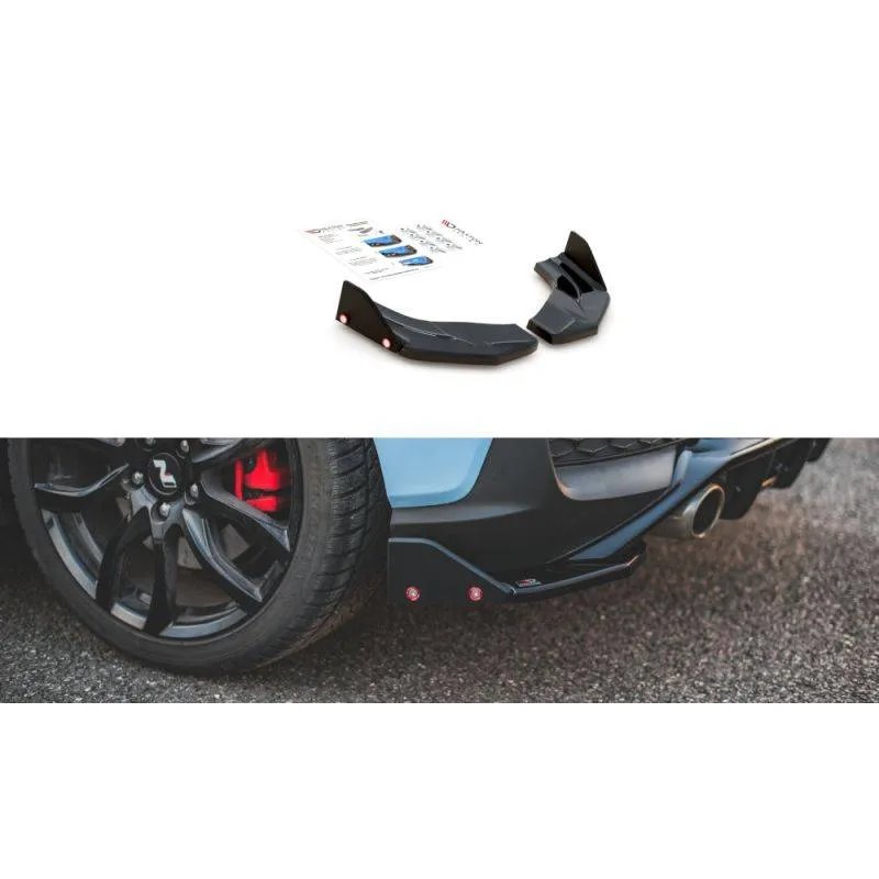 Maxton - Lames De Pare-Chocs Arrière Latéraless V.7 + Ailerons Hyundai I30 N Mk3 Hatchback Noir Brillant
