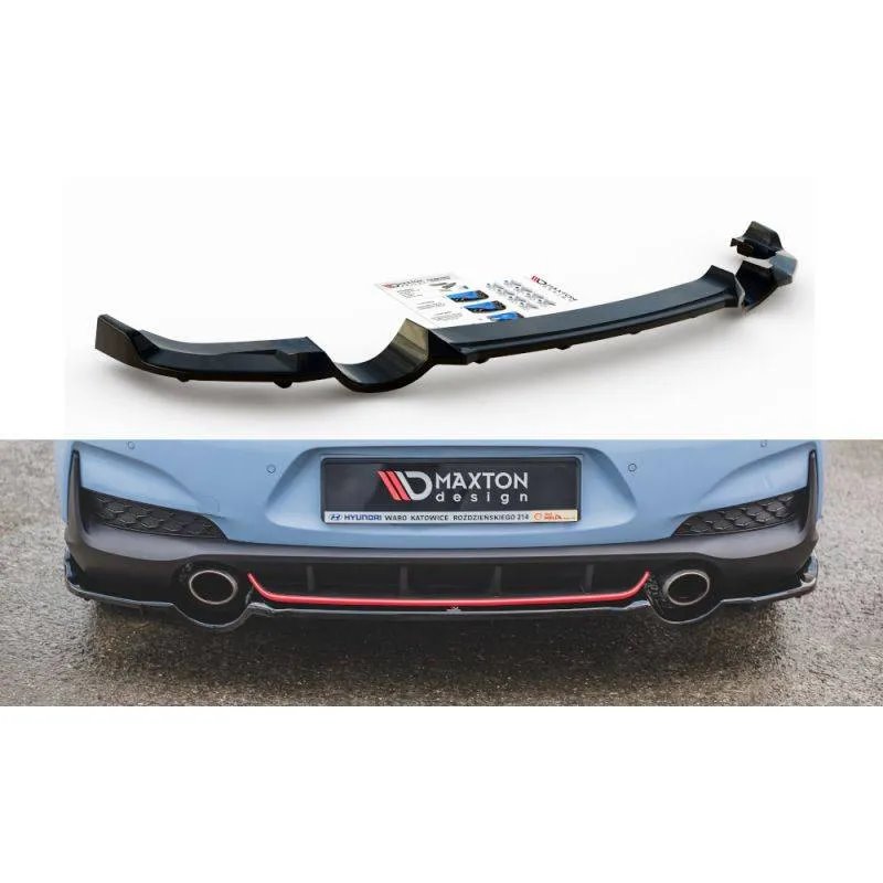 Maxton - Arriere Splitter (avec une barre verticale) Hyundai I30 N Mk3 Hatchback Noir Brillant