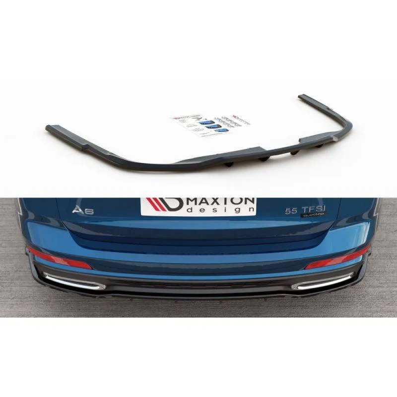 Maxton - Arriere Splitter (avec une barre verticale) Audi A6 S-Line C8 Noir Brillant