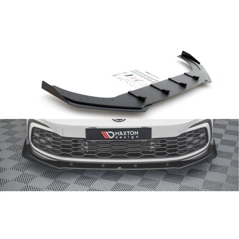 Maxton - Street Pro Lame Du Pare-Chocs Avant Volkswagen Golf GTI / GTE / GTD / R-Line Mk8 Noir-Rouge + Rabats Brillant