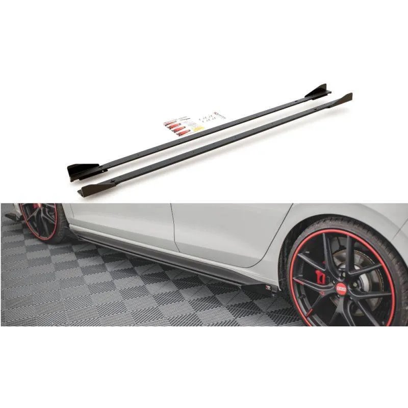 Maxton - Street Pro Rajouts Des Bas De Caisse Volkswagen Golf GTI Clubsport Mk8 Facelift Noir-Rouge + Rabats Brillant