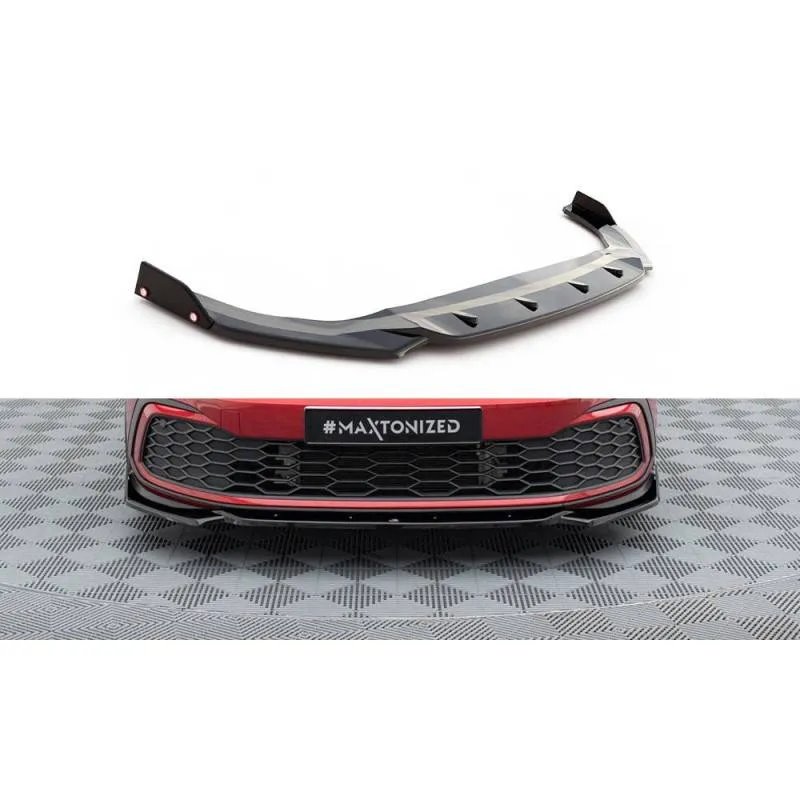 Maxton - Lame Du Pare-Chocs Avant V.2 + Ailerons Volkswagen Golf GTI / GTE / GTD / R-Line Mk8 Noir Brillant