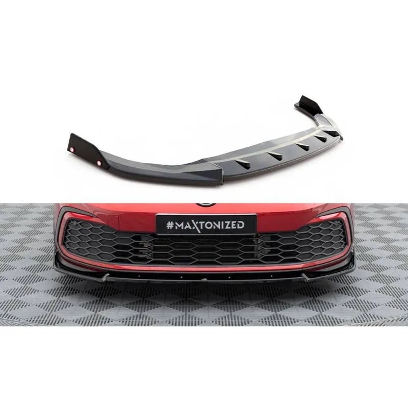 Maxton - Lame Du Pare-Chocs Avant V.3 + Ailerons Volkswagen Golf GTI / GTE / GTD / R-Line Mk8 Noir Brillant