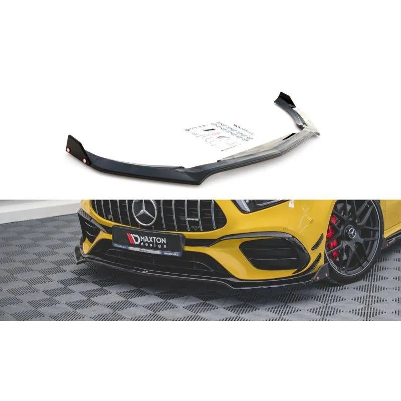 Maxton - Lame Du Pare-Chocs Avant V.3 + Ailerons Mercedes-AMG A 45 S Aero Pack W177 Noir Brillant