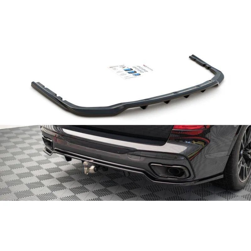 Maxton - Arriere Splitter (avec une barre verticale) BMW X7 M-Pack G07 Noir Brillant