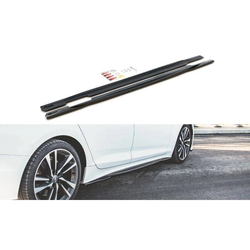 Maxton - Rajouts Des Bas De Caisse Audi S5 / A5 S-Line Sportback F5 Facelift Noir Brillant
