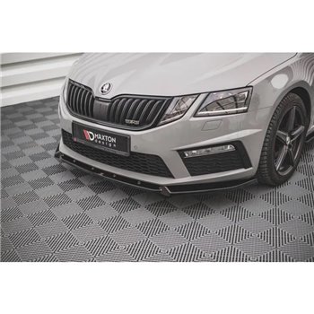 Maxton - Lame Du Pare-Chocs Avant V.2 Skoda Octavia RS Mk3 Facelift Noir Brillant