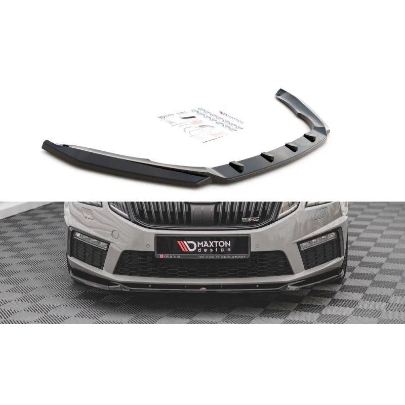Maxton - Lame Du Pare-Chocs Avant V.3 Skoda Octavia RS Mk3 Facelift Noir Brillant