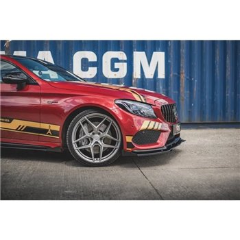 Maxton - Street Pro Lame Du Pare-Chocs Avant Mercedes-AMG C43 / AMG-Line Coupe C205 Noir-Rouge + Rabats Brillant