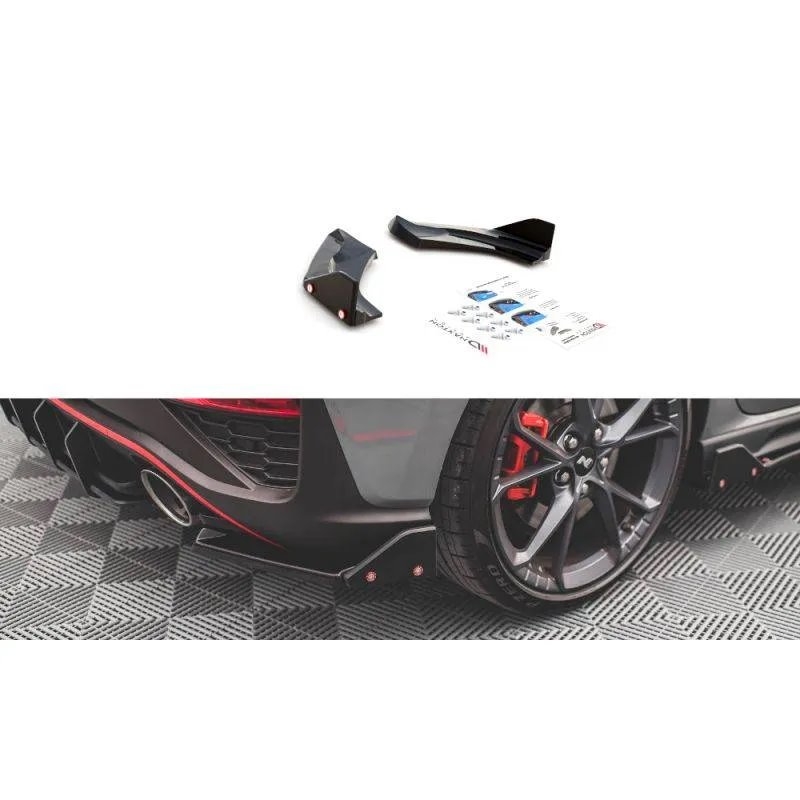 Maxton - Lames De Pare-Chocs Arrière Latérales V.1 + Ailerons Hyundai I30 N Hatchback Mk3 Facelift Noir Brillant
