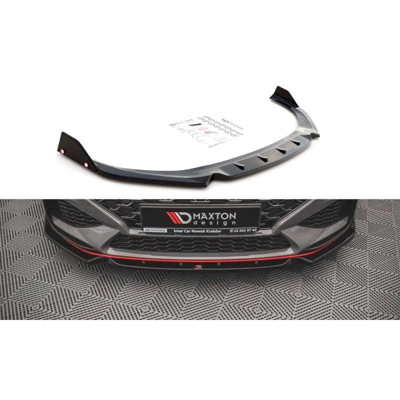 Maxton - Lame Du Pare-Chocs Avant V.1 + Ailerons Hyundai I30 N / I30 N-Line Hatchback/Fastback Mk3 Facelift Noir Brillant