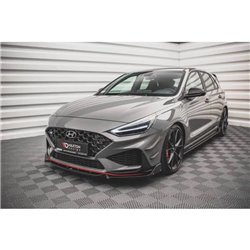 Maxton - Lame Du Pare-Chocs Avant V.1 + Ailerons Hyundai I30 N / I30 N-Line Hatchback/Fastback Mk3 Facelift Noir Brillant
