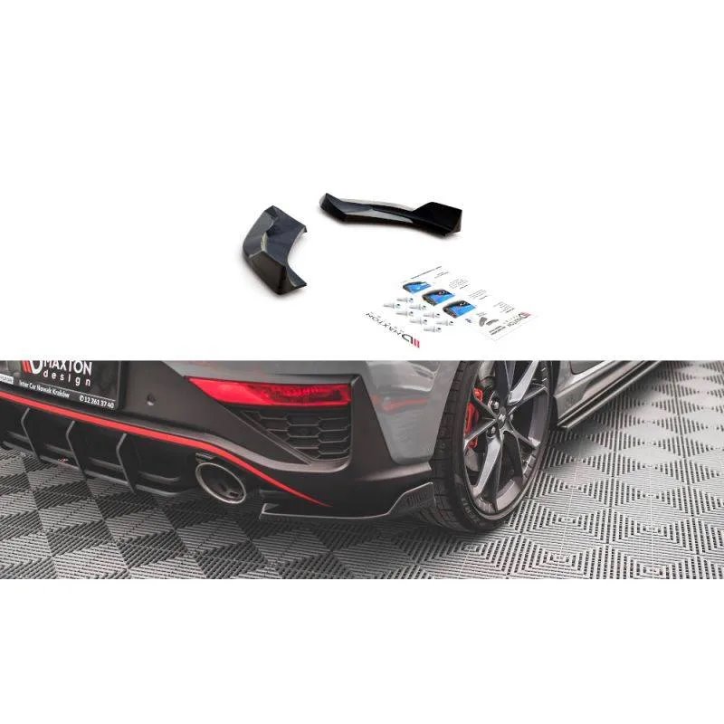 Maxton - Lames De Pare-Chocs Arrière Latérales V.3 Hyundai I30 N Hatchback Mk3 Facelift Noir Brillant
