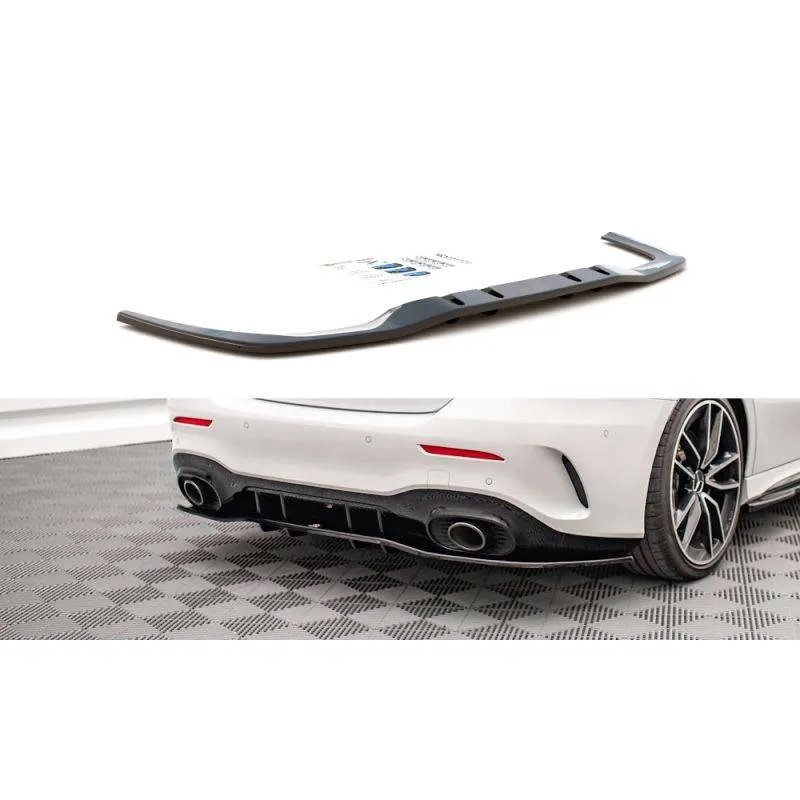 Maxton - Arriere Splitter (avec une barre verticale) V.1 Mercedes A 35 AMG Sedan V177 Noir Brillant