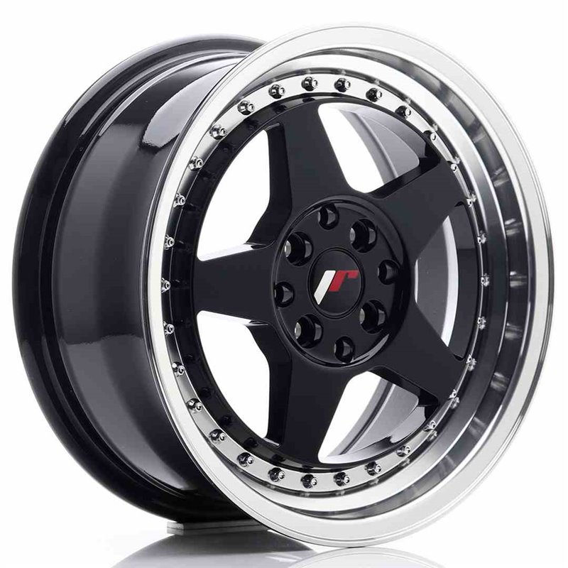 JR Wheels JR6 16x7 ET25 4x100/108 Glossy Black w/Machined Lip